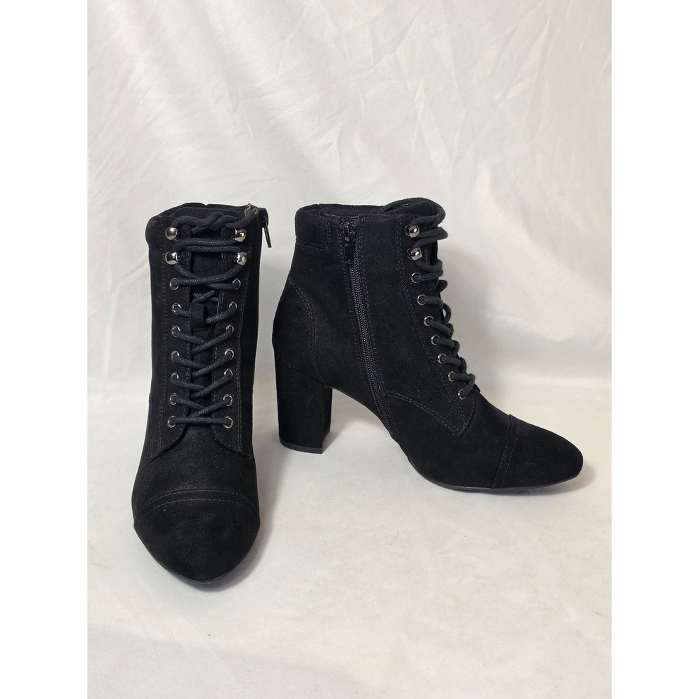Madden Girl Justine Black Lace Up Ankle Boots Block Heel Cap Toe 7M JUSTINE